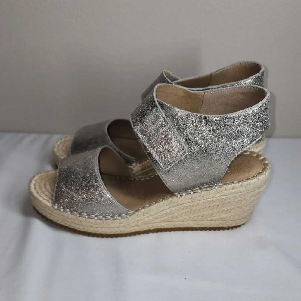 Eileen Fisher Silver Espadrille Wedges with Metallic Finish